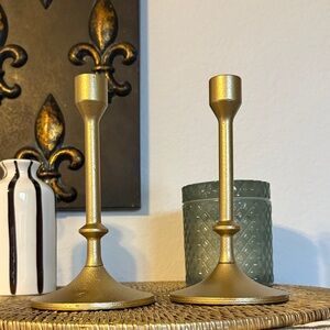 🆕Bundle Of 2 Gold Cast Iron Taper Candleholders